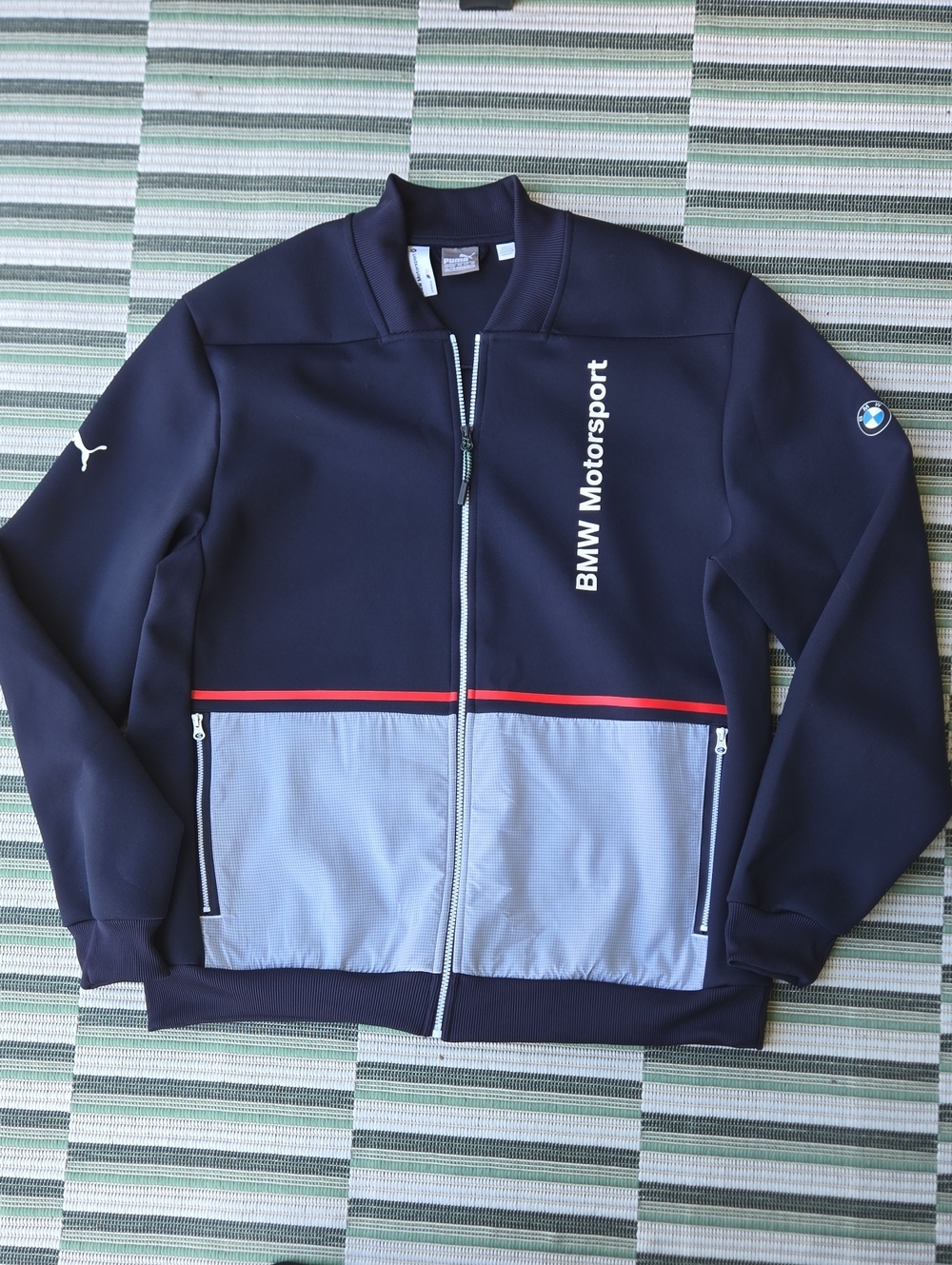 Puma BMW Motorsport Navy Jacket with Light Gray Panels and Red Trim Size XXL